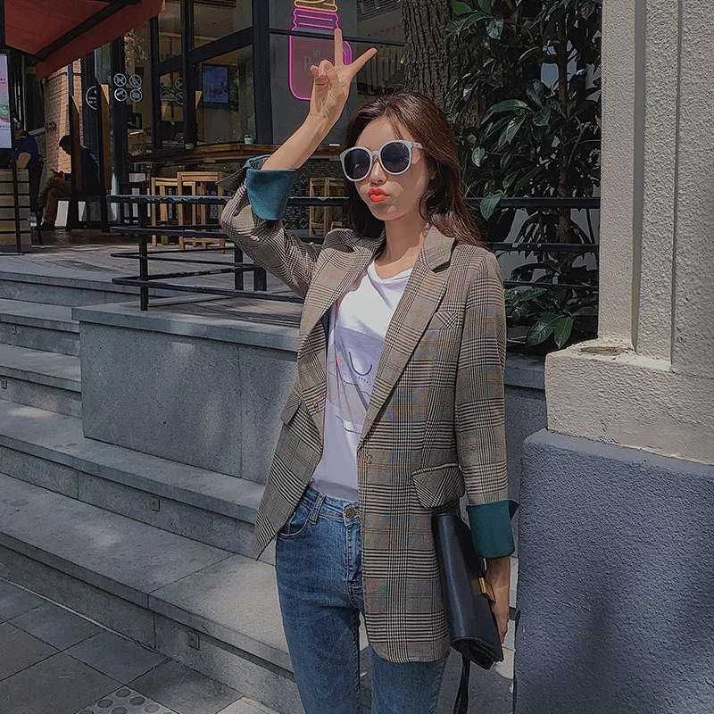 

Online Celebrity Small Suit Women's 2019 Autumn Korean-style Popular Fashion Slimming Plaid Small Suit Casual CHIC Suit Fashion