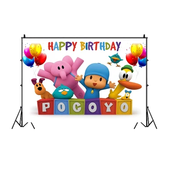 

Pocoyo Happy Birthday Photography Backdrop Kids Party Photo Background Decoration Studio Prop Banner