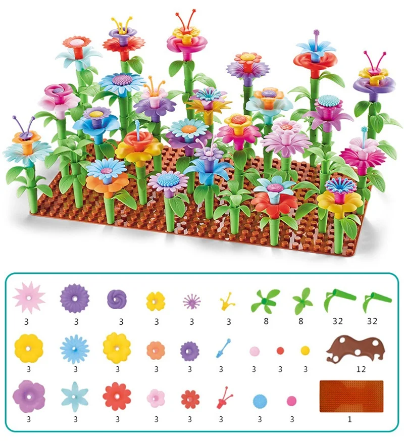 DIY Dream Garden Series Girls Flower Interconnecting Blocks Toys Educational Assembly Blocks Christmas birthday gifts