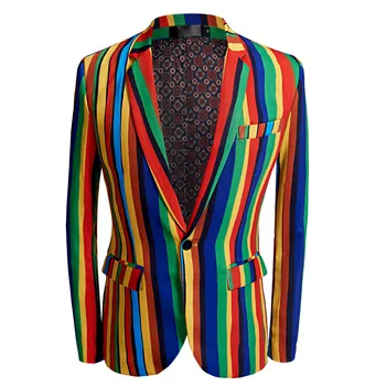 

The new 2020 colorful stripe printed leisure suit men's studio host two flowers suit