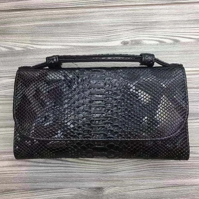 Черный клатч со змеиным узором, Женская роскошная дизайнерская сумка Bradn через плечо, сумки из змеиной кожи, женская сумка-тоут, ручная сумка - Цвет: Snake black