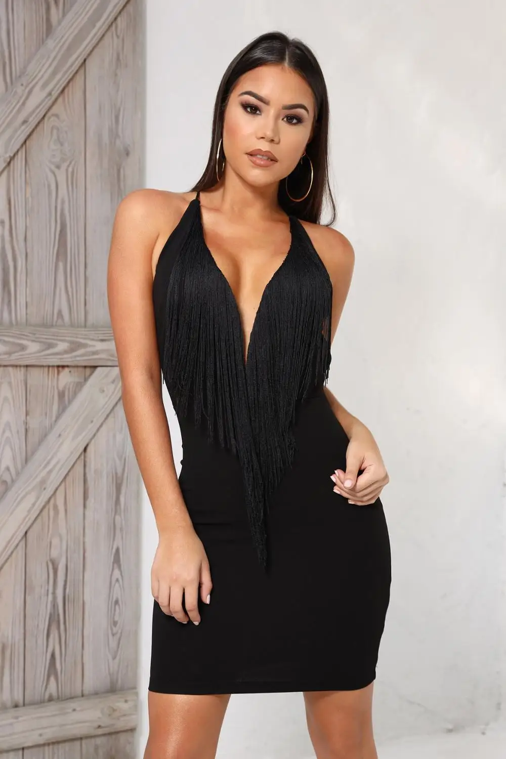 Vestidos Women Sexy Deep V Neck Designer Thick Rayon Tassel Black Red Bandage Dress Celebrity Night Club Party Dress