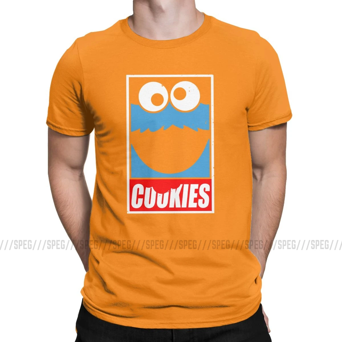 Cookie Monster T Shirt For Men Funny Tees Round Neck Short Sleeved Clothes Cotton Printed T-Shirt Plus Size Tops - Цвет: Оранжевый