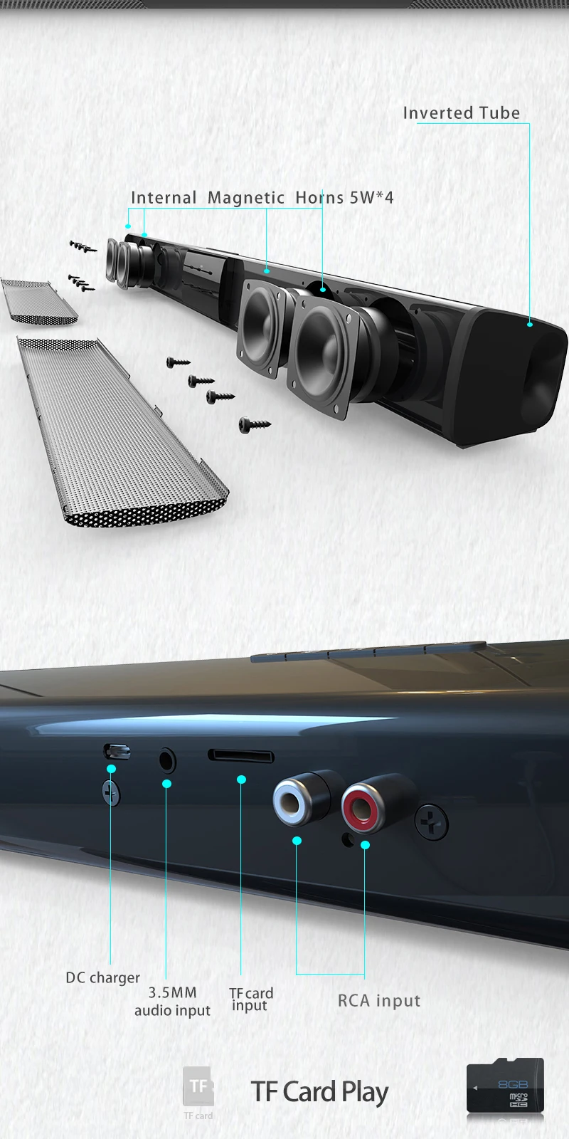 Bluetooth Саундбары, портативные проводные и беспроводные мини динамики Soundbar для домашнего кинотеатра объемный звук