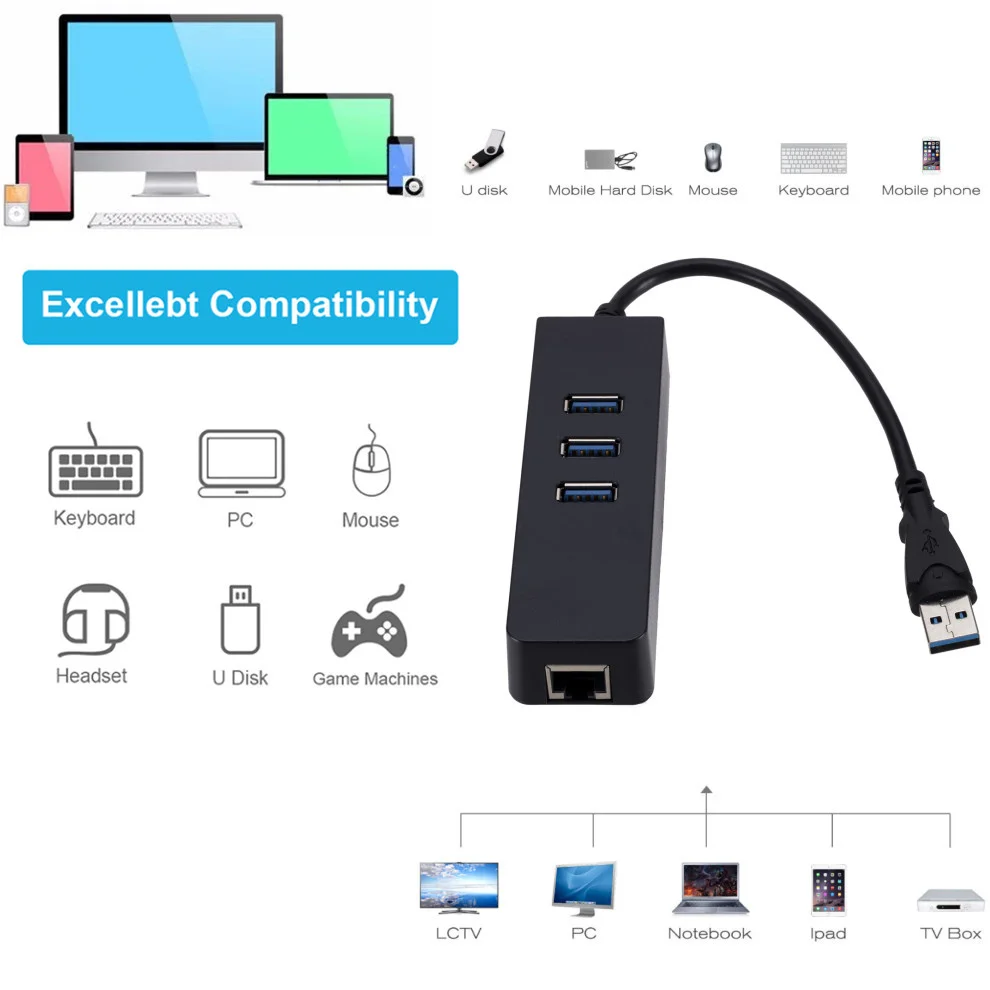 USB Ethernet USB 3.0 to 100Mbps RJ45 USB HUB for Computer Xiaomi Mi Box 3/S Set-Top Box Ethernet Adapter USB Lan Network Card