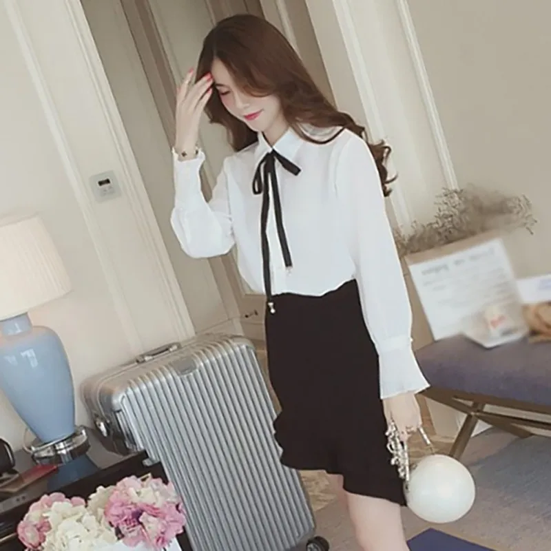 Women Blouse Chiffon Elegant Bow Tie Blouses Collar Casual Shirt Ladies Blouse summer blouses for women