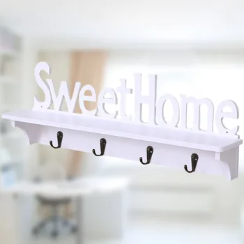 

Sweet Home Wall Mounted Rack Wall Door Hanger Hook Storage Rack for Coat Hat Clothes Key (White)