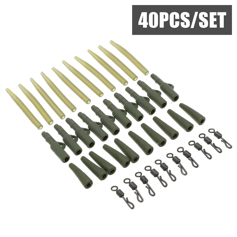 

40 Pcs/set Carp Fishing Kit Rubber Lead Clips Anti Tangle Sleeve Rolling Swivels Carp Rigs Making Accessories Kit
