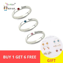 StrollGirl Personalized Stackable Engraved Name Rings with Birthstone Triple Stackable Ring 925 Sterling Silver Custom Jewelry uny ring 925 sterling silver mother customized engrave rings family heirloom ring anniversary personalized love birthstone rings