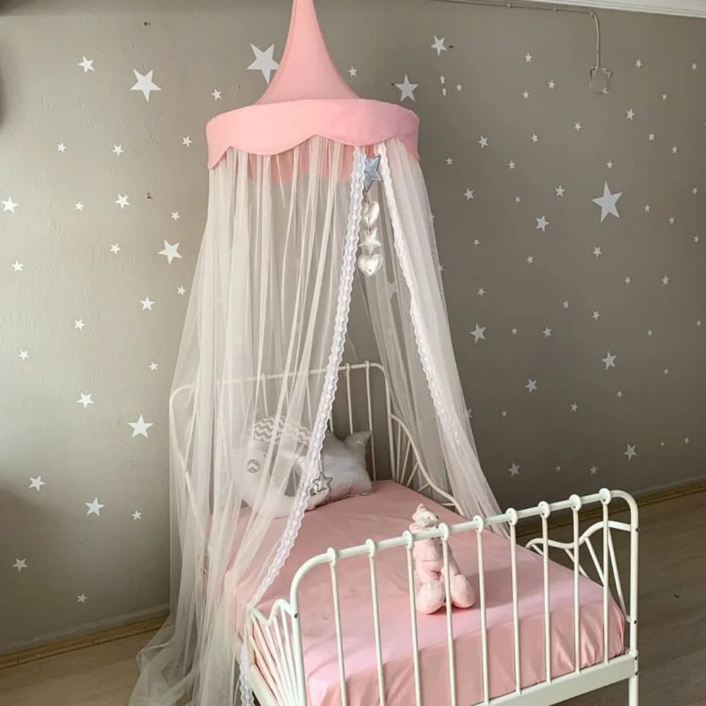 

Baby Bed Canopy Bedcover Curtain Bedding Kid Room Round Tent Cover Mosquito Bed Net for Babies Hanging Cotton Tent Cover HM0022