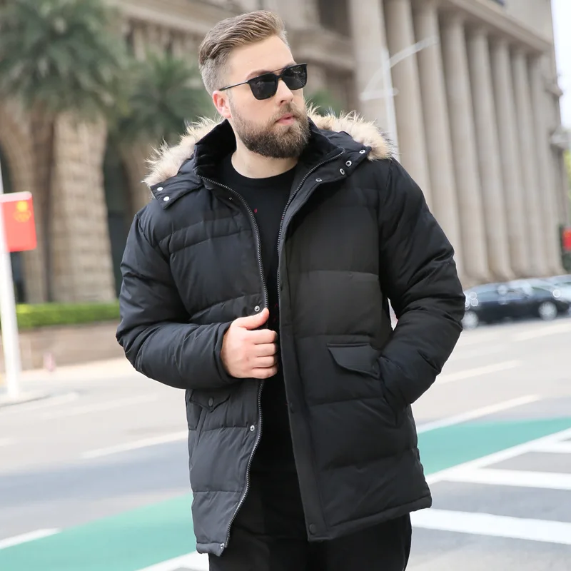 

Men's Thick Large Size Hhooded Short Fur Collar Cotton Coat Autumn and Winter Collar Men's Jacket Color Black / Green
