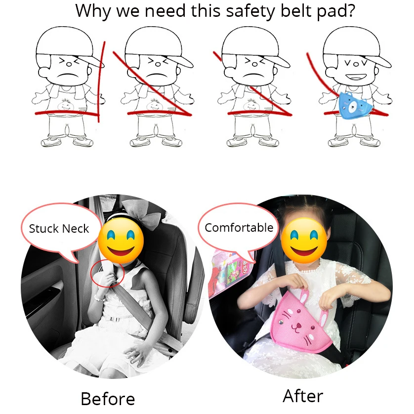 Kids Triangle Car Safe Seat Belt Cover Cartoon Baby Seatbelt Adjuster Device Auto Safety Belt Pad Child Abdomen Belly Protection