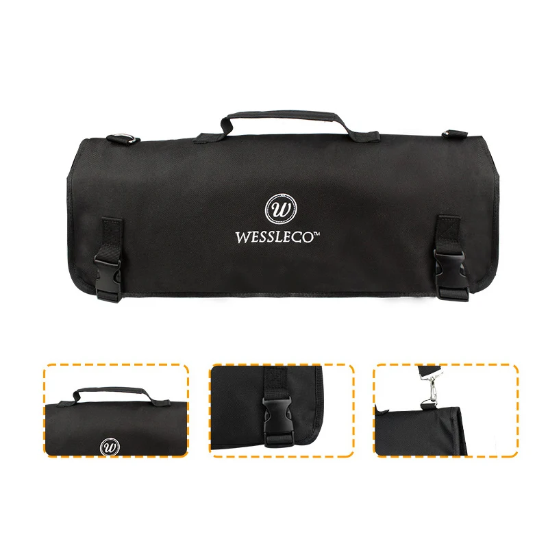 Portable Knife Roll Bag Oxford Multiple Pockets Kitchen Utensils Chef Knives Storage Bag Camping Trip Carry Case Bag Accessories
