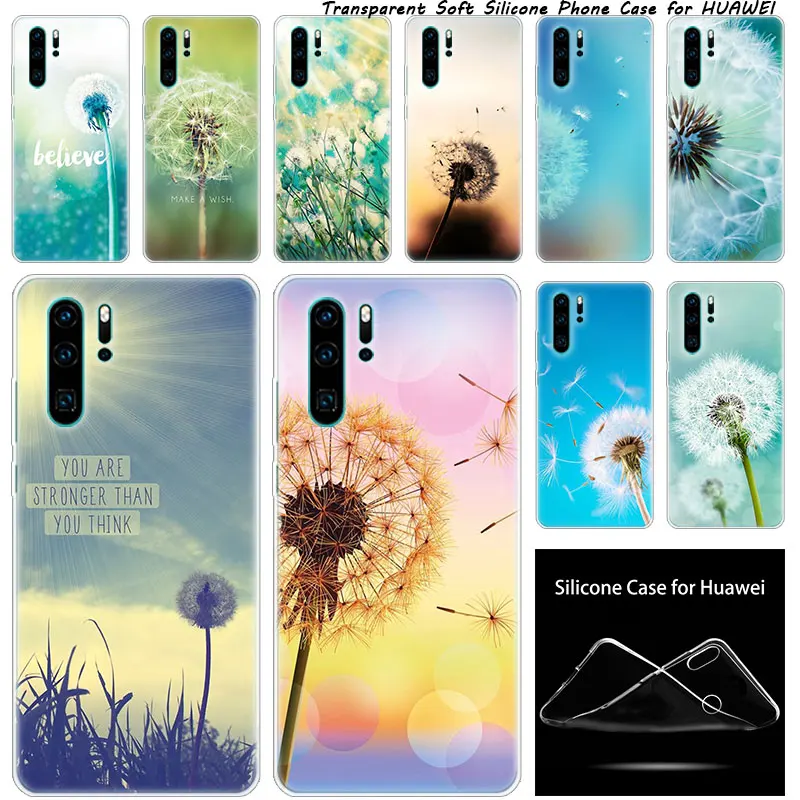 luxury Soft Silicone Case Dandelion flying flower for Huawei NOVA 3 3i 5 5i P20 P30 Pro P9 P10 P8 Lite 2017 P Smart Z Plus 2019 | Мобильные