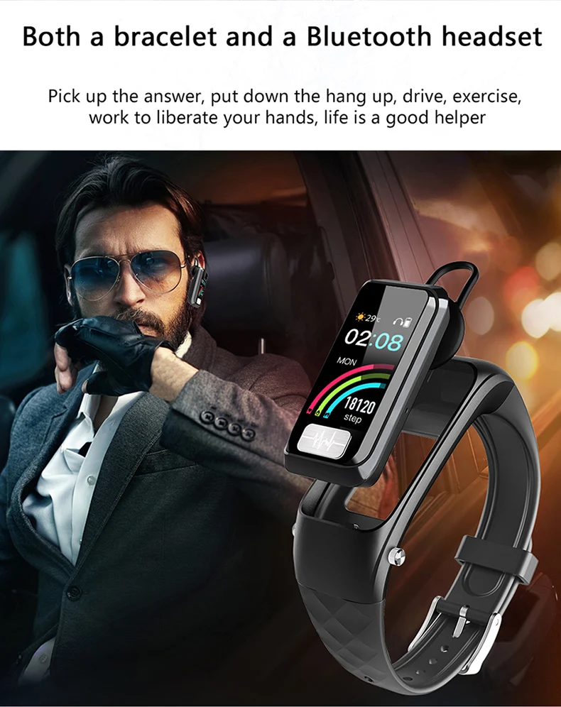 Sanda H207 Bluetooth умный Браслет кровяное давление монитор сердечного ритма Bluetooth гарнитура два в одном ответ телефон смарт часы