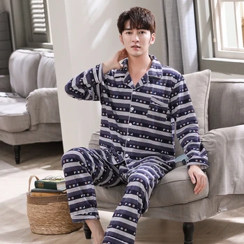 

2020 Men's pajamas soft Thin Long-Sleeved Trousers Cardigan Lapel Men's Home Wear Dad Pajamas Men Pajama Sets pijama hombre