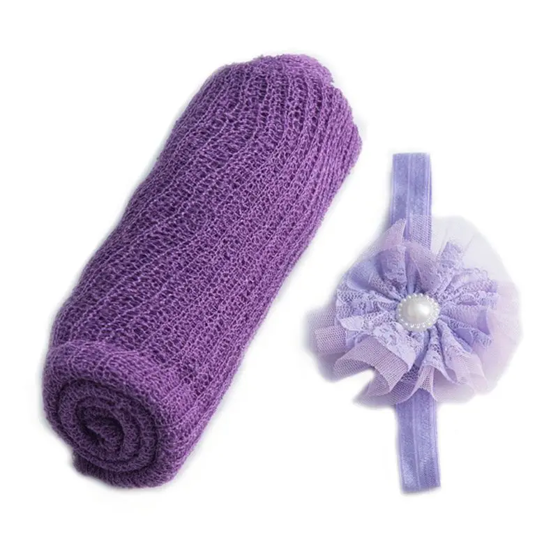 

2 Pcs/set Creative Children Baby Photography Wrap Cloth Headband Set Newborn Photo Swaddle Towel with Tiara D08C