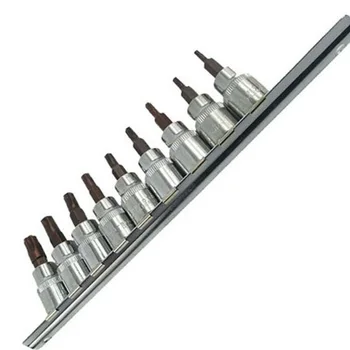 

9pcs 3/8in Brand New And High Quality Torx Star Drill Bit Safety Socket T10 T15 T20 T25 T27 T30 T40 T45 T50
