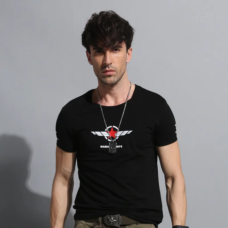 

Black And White with Pattern China Uniforms Summer Military MEN'S Short-sleeved T-shirt Elasticity Tight Cops Outdoor Dream Cons