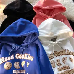 Sudadera con capucha para hombre, suéter de lana retro con estampado de galletas, de talla grande, combina con todo, para parejas
