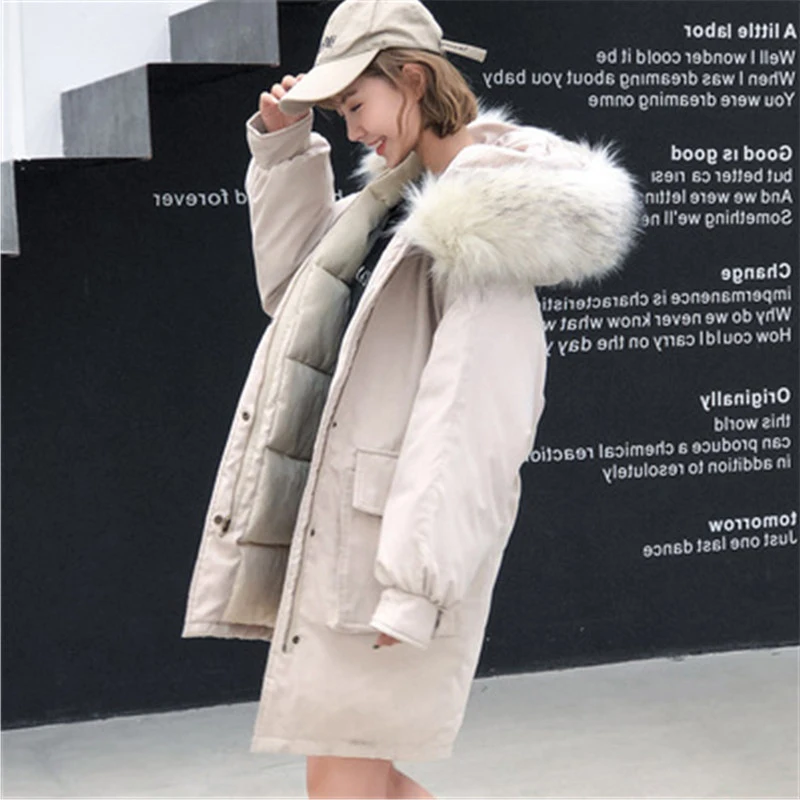 

Female Winter Parkes Coat Warm Thicken Two Large Pockets Women Coats Fashion Cotton Women Winter Jacket Oversized Fur Jacket