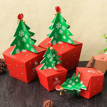 

10pcs/lot Christmas Tree Packing Box Large Cupcakes Dessert Candy Cookies Boxes Golden Bells Wrapping Apple Gift Kids Favors Cas