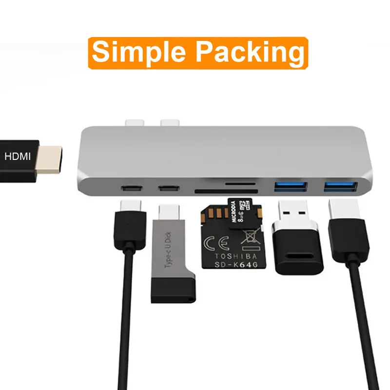 Simple Box-Silver EASYA два порта USB C концентратор к HDMI с устройство для чтения карт SD TF концентратор 3,0 PD мощность Тип C концентратор док-станция для MacBook Pro/Air USB-C - Цвет: Simple Box-Silver