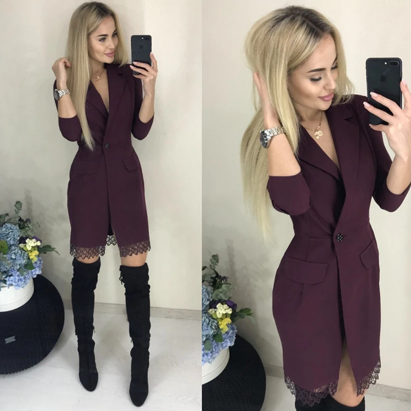 

Women Vitage Lace Patchwork Party Dress Three Quarter Sleeve Sexy V neck Solid Elegant Casual Dress 2020 Spring Fashion Dress