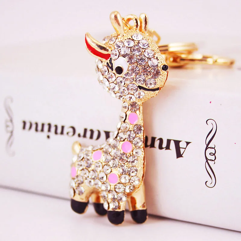 

Pretty Metal Love Christmas Deer Key Chains Giraffe Keyring Jewelry Making Keychains Crystal HandBag Pendant for Car Key Holder
