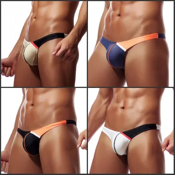 

Free shipping, new product U-convex thin ice silk elastic low waist color matching men's underwear thong