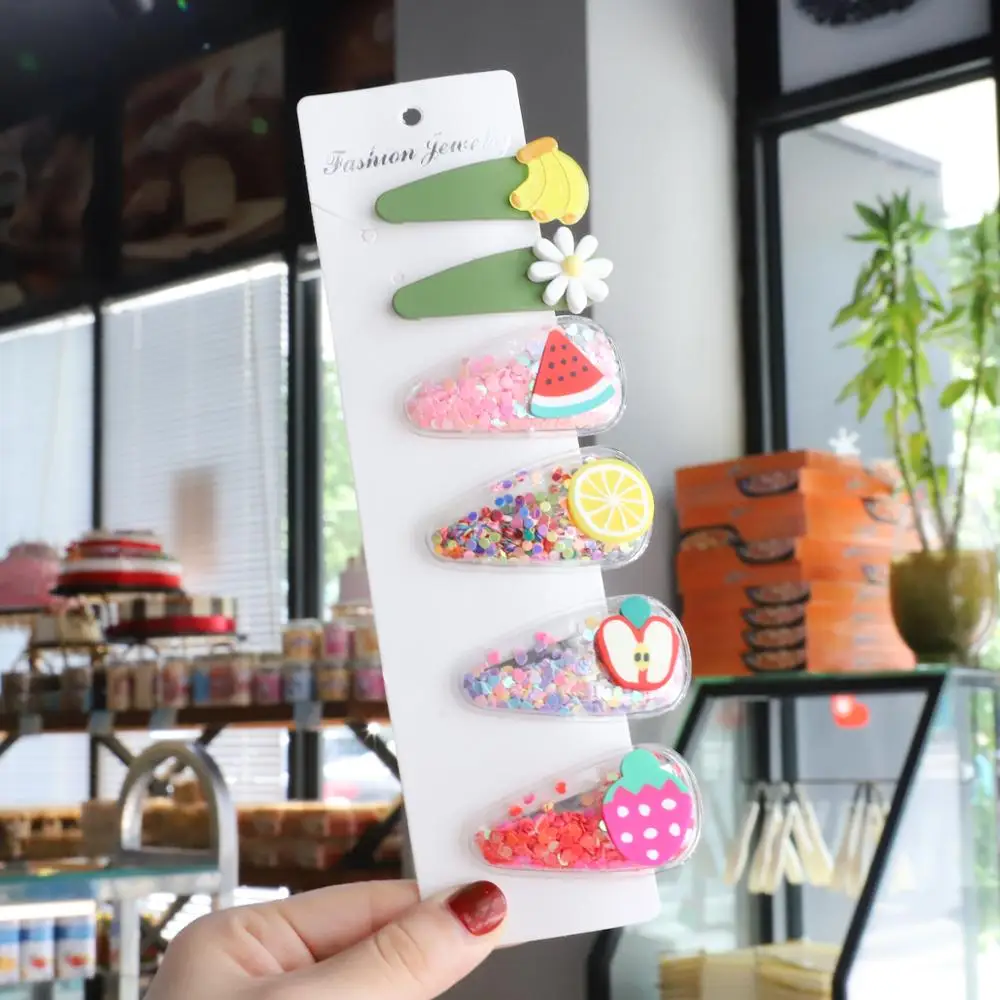 

Ins Baby Girls Fruit Glitter Sequin Princess Shiny Colorful Hair Clips Sweet Headwear Hair Accessories Hairpins Safety Barretts