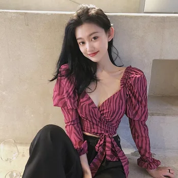 

Spring New Sexy Short All-match Fashion Bandage Shirt Women Blusas Mujer De Moda 2020 Harajuku Blouse Korean Fashion Clothing