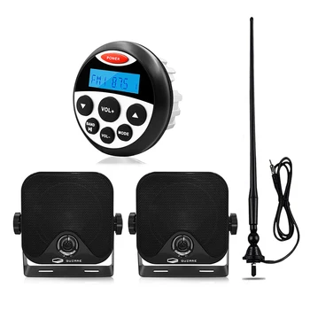 

Marine Waterproof Stereo Bluetooth Boat Radio Audio Receiver For ATV UTV Pool Yacht Motorcycle + 4" Marine Speaker+FM AM Antenna