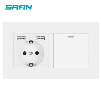 

SRAN EU socket with rocker switch，220v 16A wall power socket with usb 146*86 pc panel with light switch 1 gang 1/2/3 way outlet