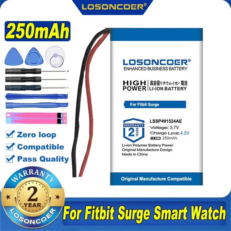 100% Original LOSONCOER LSSP491524AE 250mAh Watch Battery For Fitbit Surge Smart | Электроника