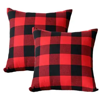 

Christmas Red and Black Plaid Throw Pillow Case Cushion Cover Holiday Decor for Sofa 18 x 18 Inch Set of 2
