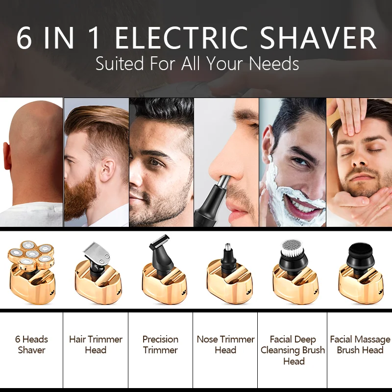 New Style 6 in 1 Rechargeable Electric Shaver 6 Floating Heads Blades Electric Shaver Grooming Kit Shaver For Men USB Charging - Image 6