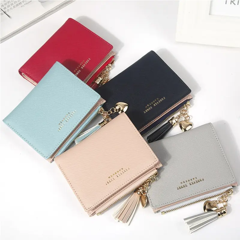 

2020 Women's Wallets Tassel Short Wallet For Woman Zipper Mini Coin Purse Ladies Small Wallet Female Leather Card Holder