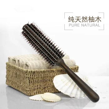 

Natural Boar Bristle Round Brush Groove Design Wooden Handle Hair Rolling Brush For Hair Drying Styling G0111