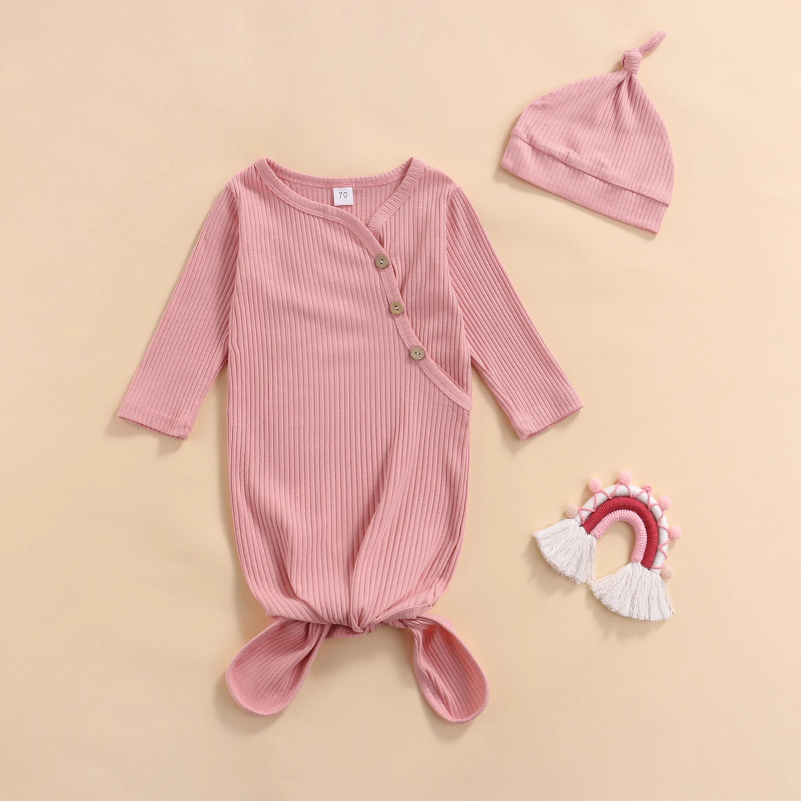 Newborn Baby Boys Girls Fall Sleeping Bag And Cap Solid Color Long