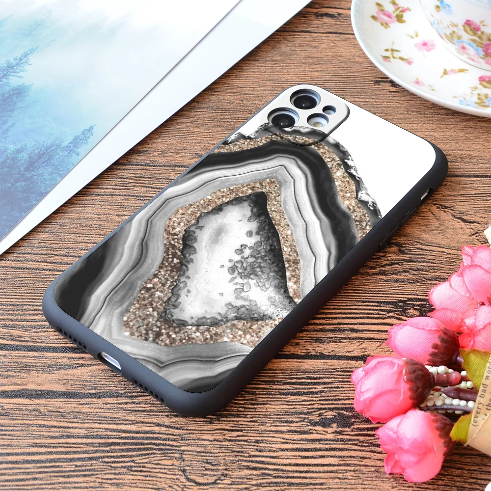 

For iPhone Agate Gold Glitter Glam Gem Decor Art Print Soft Matt Apple iPhone Case