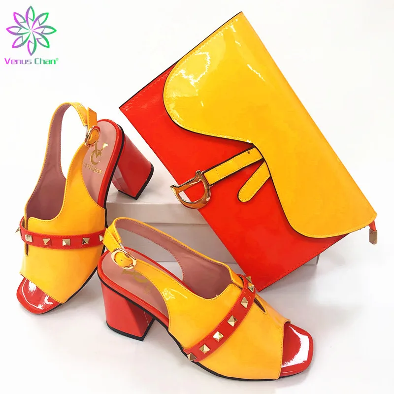 Комплект из туфель и сумочки для свадебной вечеринки в нигерийском стиле; новые модные женские туфли-лодочки и сумочка