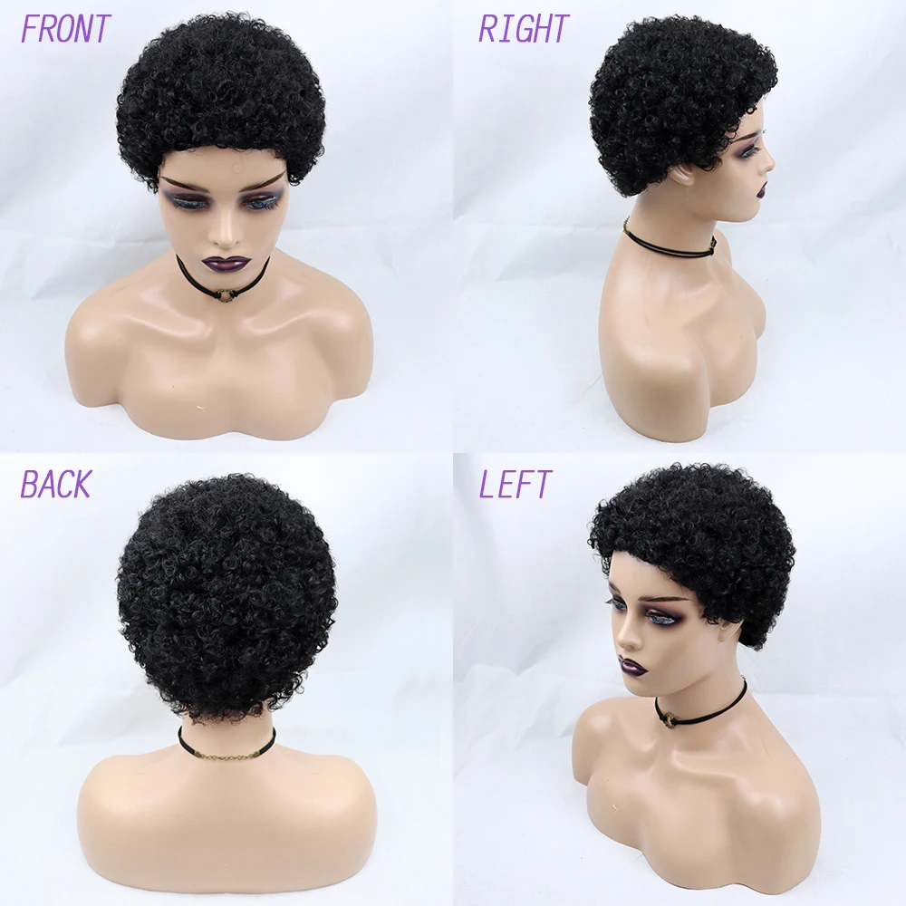 Short Curly Hair Wigs Pixie Cut Brazilian Human Hair For Black Women Natural Black 150% Density Glueless Afro Kinky Curly Wig
