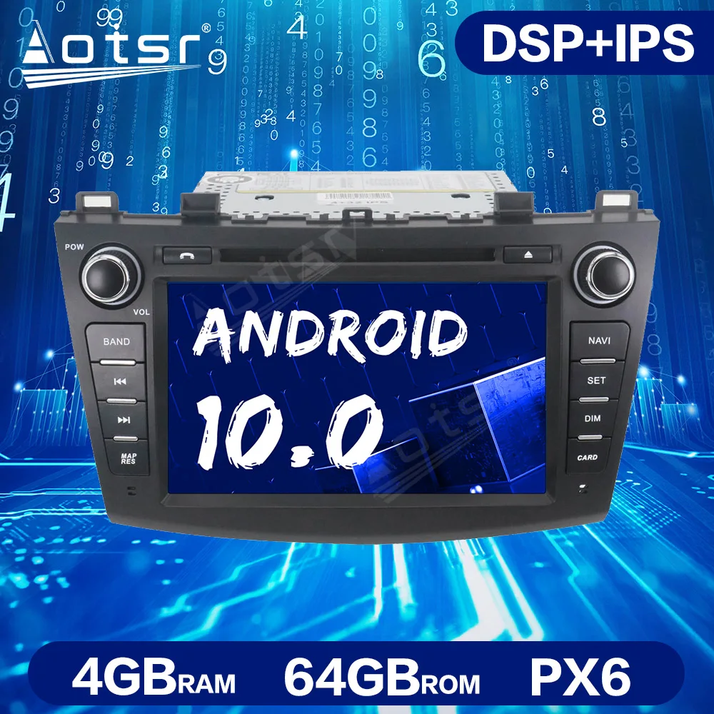 Автомобильный DVD-плеер PX6 Android 10 0 4 Гб + 64 ГБ GPS-навигация для MAZDA 3 2009-2012