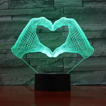 

Love Heart Hand Gesture 3D LED Night Light with 7 Colors Light for Home Decoration Lamp Amazing Optical Light Xmas Gift 3D