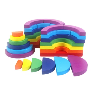 

Wooden Colorful Geometric Shape Building Blocks with Double-Sided Cards Baby Educational Learning Toys for Toddlers