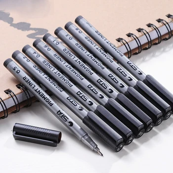 

9 Piece/lot Pigment Liner Ink Marker Pen 0.05 0.1 0.2 0.3 0.4 0.5 0.6 0.8 Different Tip Black Fineliner Sketching Brush Pens