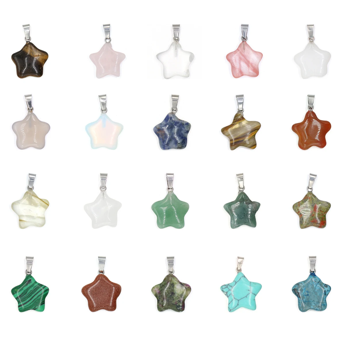 25PCS Wholesale Natural Stone Five-pointed Star Shape Pendant Tiger Eye Stone Quartz Agate Jewelry Making DIY Necklace Gift