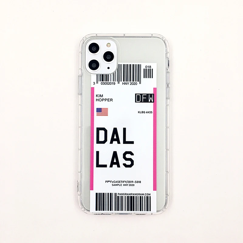 Горячая Распродажа, американский городской ярлык, штрих-код, чехол для телефона, для iPhone 6, 6s PLUS, 7, 8 Plus, авиационные билеты, простая буква, Нью-Йорк, прозрачный силиконовый чехол - Цвет: DALLAS