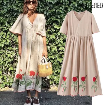 

Withered indie folk vintage bohemian floral embroidery loose beach maxi dress women vestidos de fiesta de noche vestidos blazer